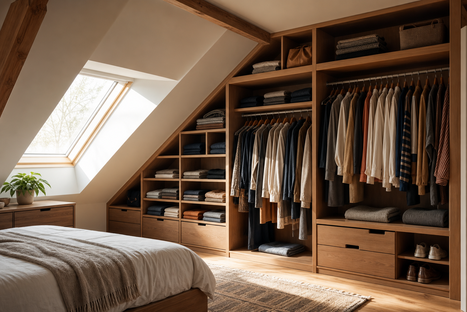 Kledingkast onder een schuine wand